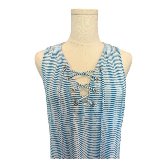 β¨ EUC TOMMY BAHAMA Azure Blue White Island Cays Stripe Dress | Sz S - Picture 2 of 9